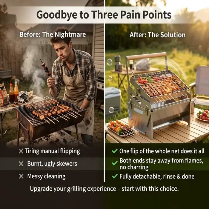 360 ° Barbecue au charbon de bois portable, pliable et rotatif en acier inoxydable avec grille amovible pour le camping en plein air, la plage et la cuisine