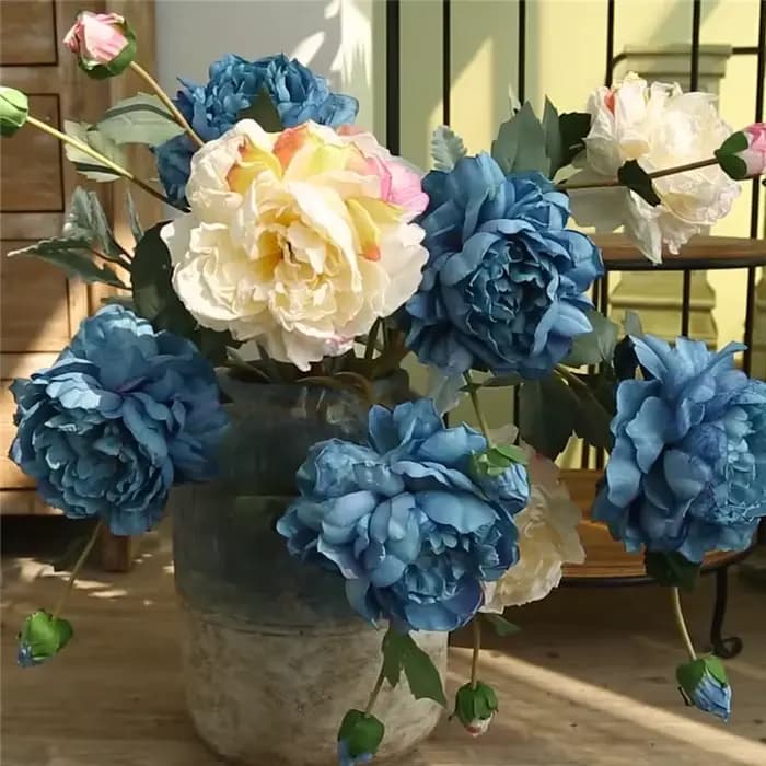 Luxe longue branche peinture à l'huile pivoine Rose fleurs en soie, maison, table de bureau, mise en page de scène de chambre, décor de bouquet de mariage