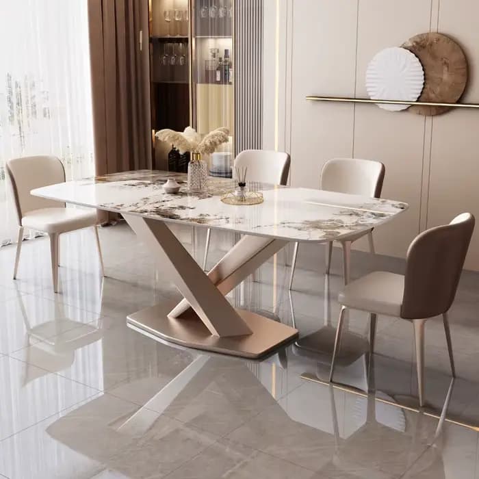Ensemble de table et de chaises de salle à manger rectangulaire en marbre de luxe moderne