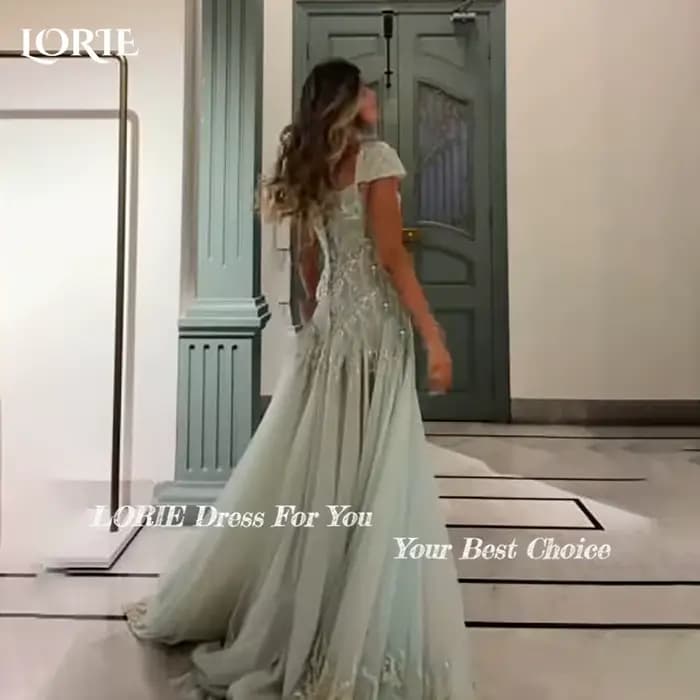 LORIE dentelle robe de soirée saoudienne à manches courtes Applique a-ligne robe de soirée robe de bal 3D fleur Illusion robe de soirée Club personnalisé