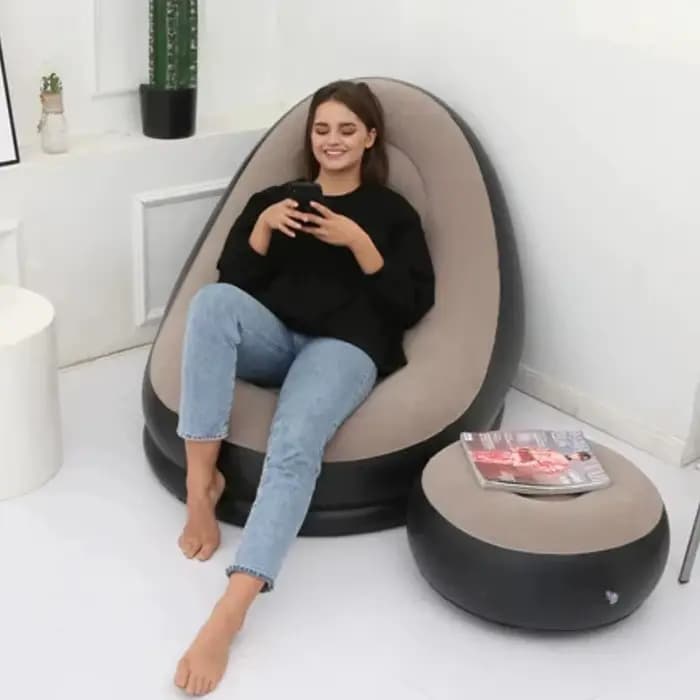 Chaise longue gonflable avec repose-pieds ottoman, chaise longue inclinable, canapé de camping portable d'extérieur, chaise de jardin