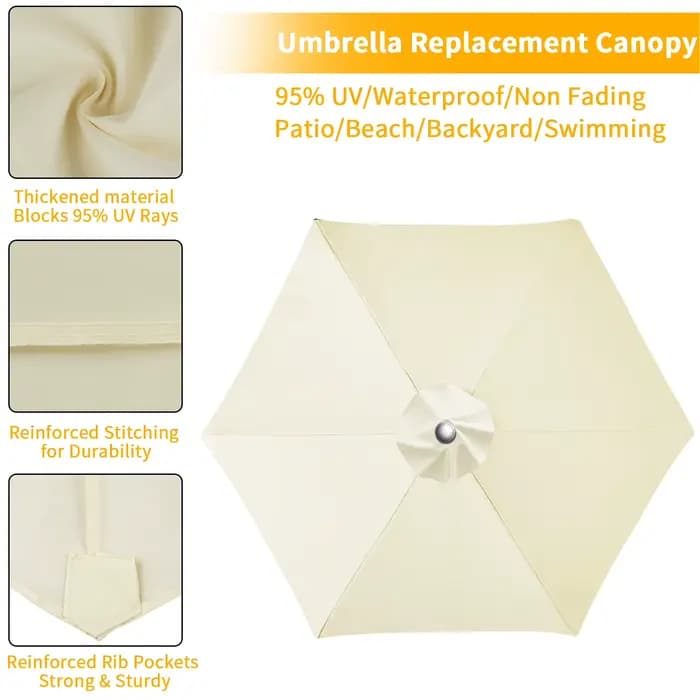 Housse de rechange pour parasol de jardin et terrasse, 2/2.3/2.5/2.7/3m, imperméable, pare-soleil, 6 ou 8 baleines