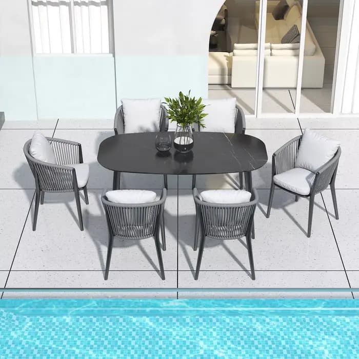 Fulin terrasse extérieur Restaurant Patio jardin ensemble meubles corde tissée chaise de salle à manger extérieure
