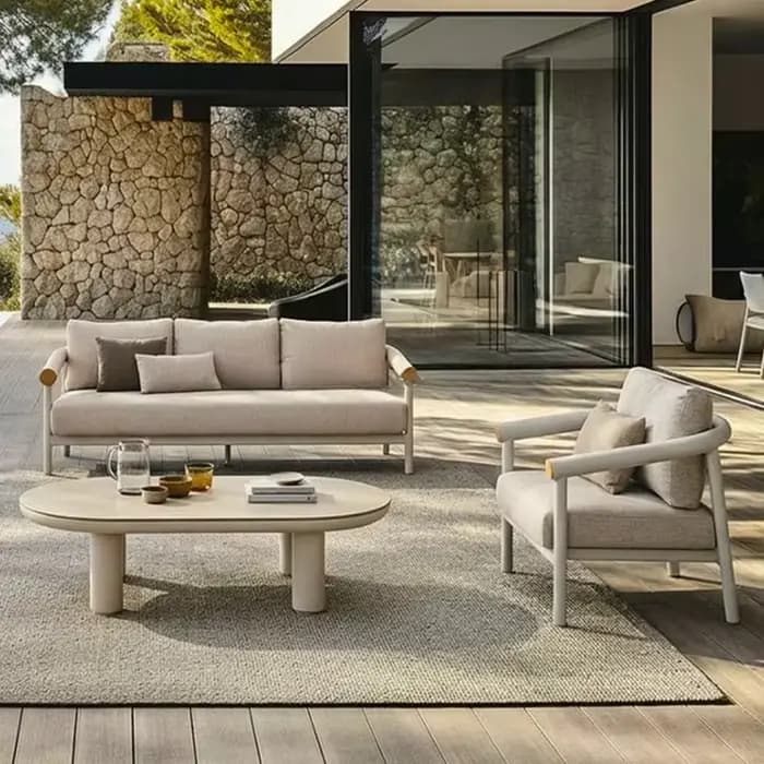 # Canapé d'extérieur en alliage d'aluminium pour villa, cour, patio, jardin, mobilier de loisirs, imperméable et résistant aux UV, pour hôtels et complexes hôteliers, avec table basse