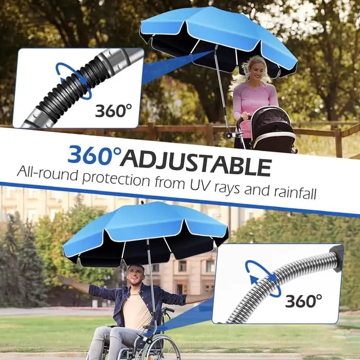 Parasol de chaise réglable à 360° avec pince