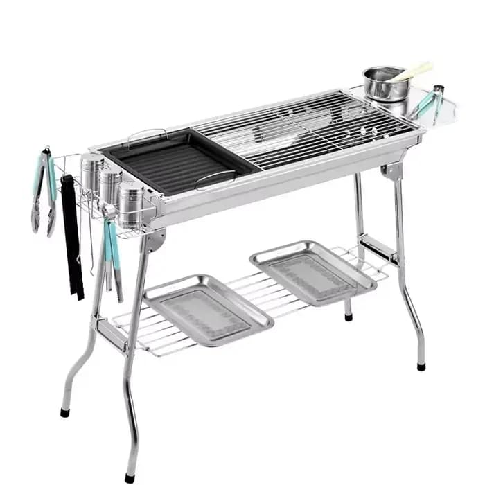Nouveau barbecue d'extérieur en acier inoxydable épaissi, gril à charbon de bois portable et pliable, appareils de barbecue
