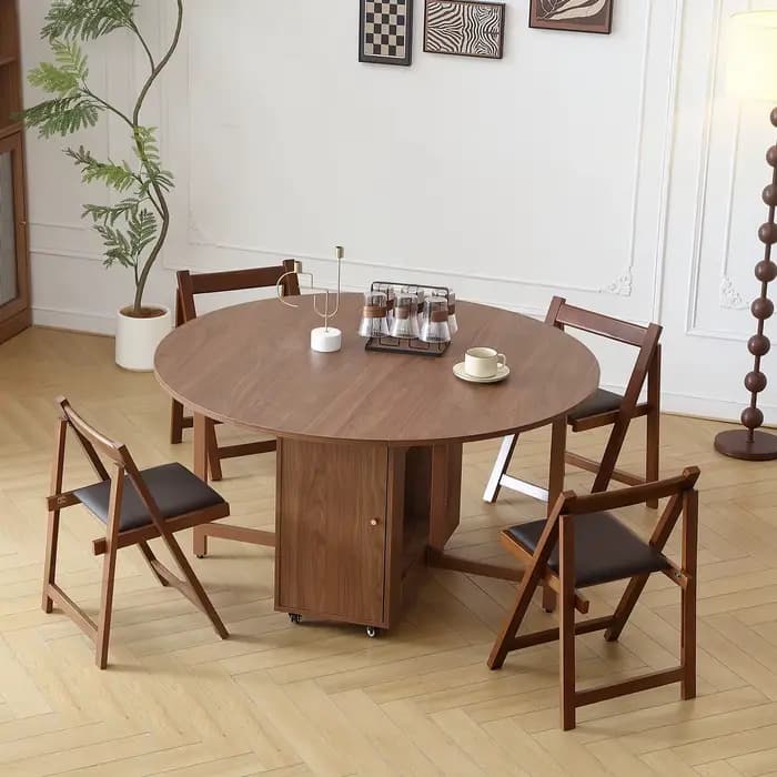 Table à manger ronde pliante mobile multifonctionnelle avec chaises pliantes