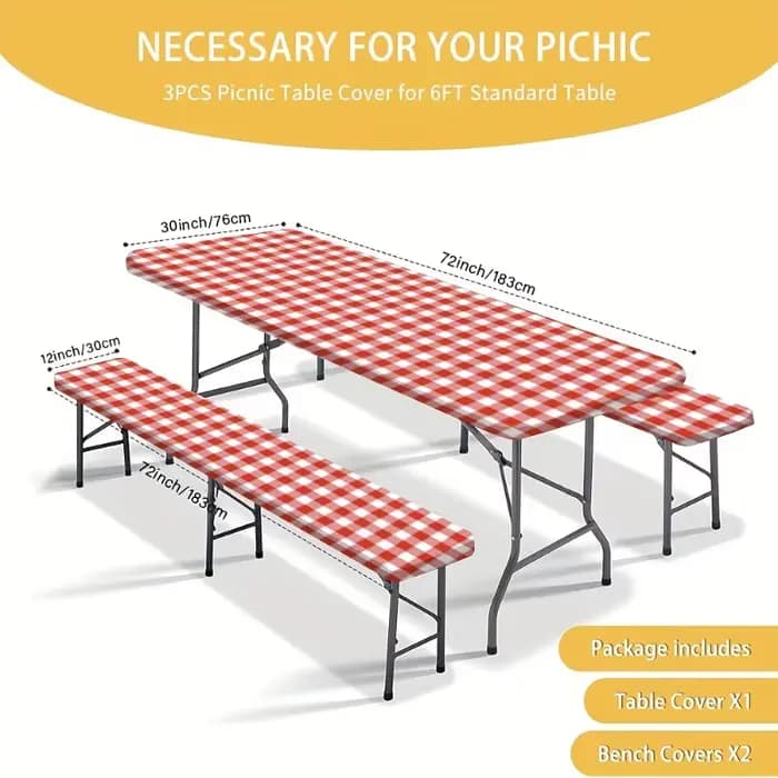 3 pièces/ensemble couverture de nappe à carreaux Durable-Patio extérieur pique-nique jardin Camping