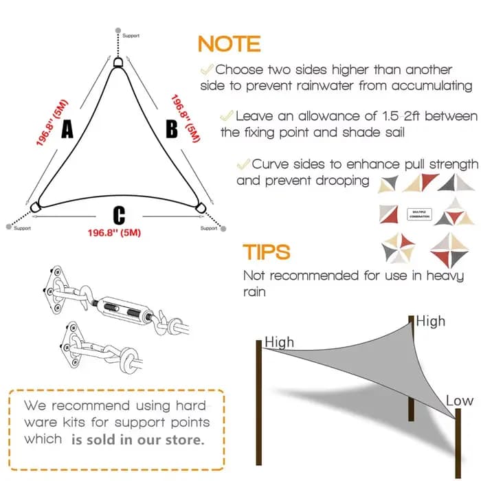 Voile d'ombrage triangulaire imperméable pour installations et activités extérieures, tentes de camping, auvent d'arrière-cour, pare-soleil, modifications de 98% nuits UV, abris solaires