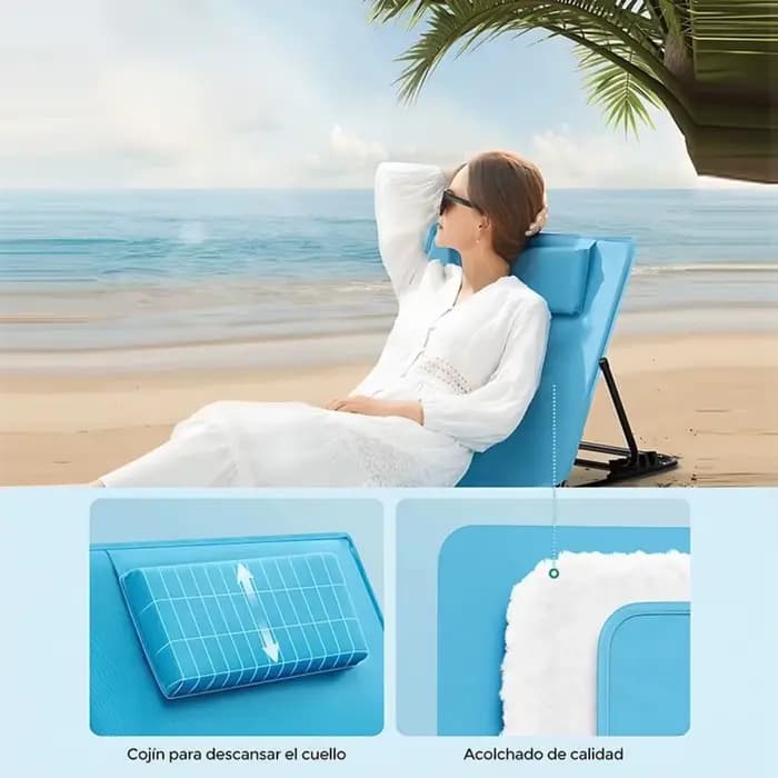 Chaise longue de plage pliable avec fonction inclinable et poignée
