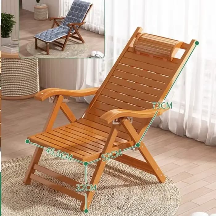 Chaise longue inclinable pliable en bambou