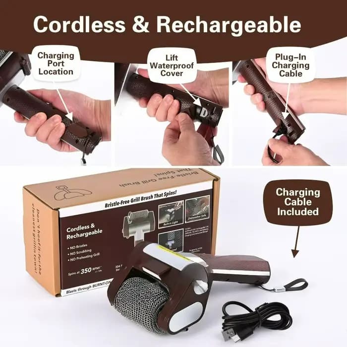 Brosse de nettoyage électrique pour barbecue rechargeable avec lumière LED