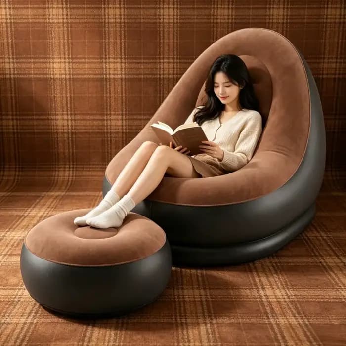 Chaise longue gonflable avec repose-pieds ottoman, chaise longue inclinable, canapé de camping portable d'extérieur, chaise de jardin