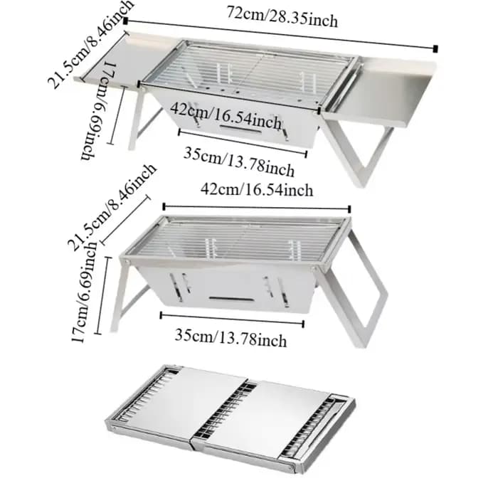 Réchaud de barbecue pliable en acier inoxydable portable Réglage de la chaleur réglable Grille extensible Étagère