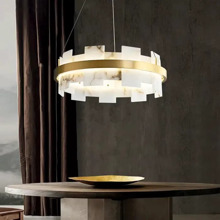 Plafonnier LED en marbre naturel, design artistique moderne, éclairage d'intérieur, luminaire décoratif de plafond, idéal pour un salon ou un restaurant