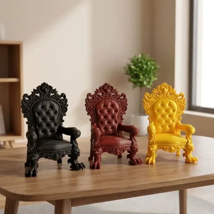 Mini trône gothique imprimé en 3D, style sombre, sculpté en relief, support de trône de luxe, dossier imitation coussin, pieds à griffes