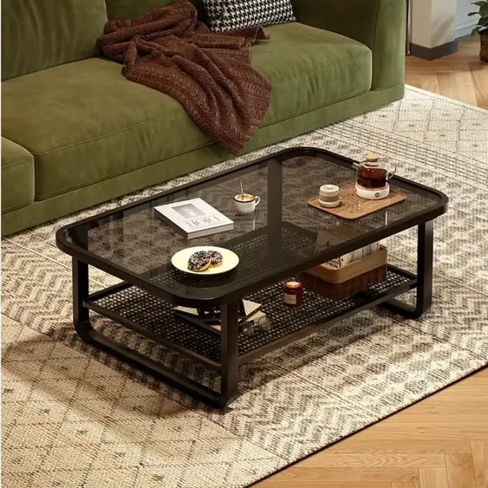 Table basse noire moderne en verre