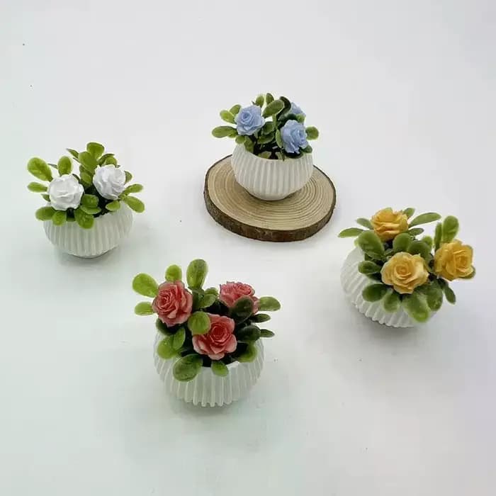 1 pièce Décoration de scène de salon pour maison de poupée, Modèle de plante miniature en pot (rose), Artisanat de paysage miniature