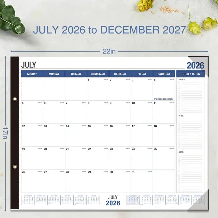 Grand calendrier 2026-2027, agenda quotidien, hebdomadaire, mensuel, planificateur, calendrier de bureau de 18 mois pour la maison, le bureau, la salle de classe, les réunions