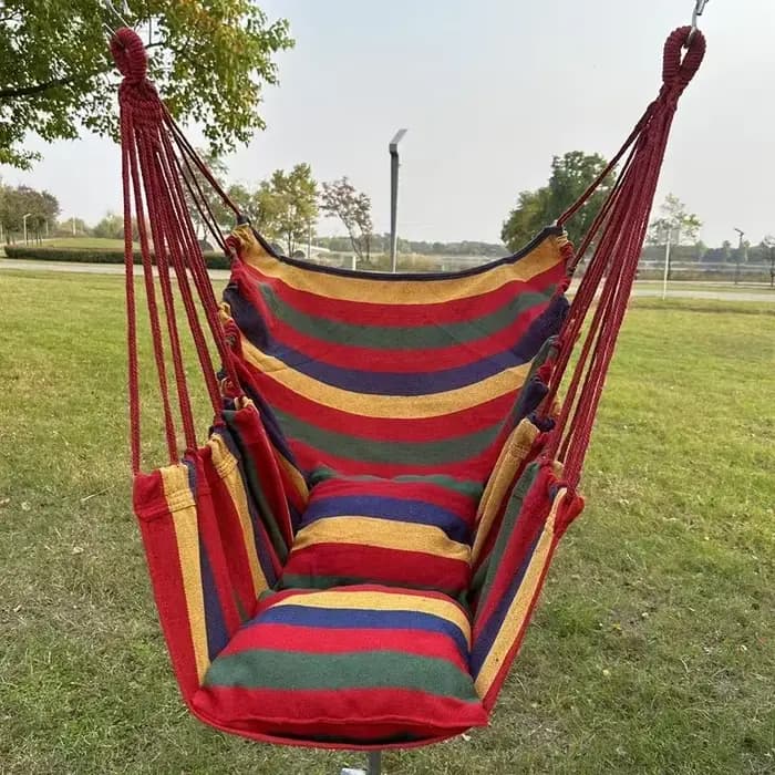 Hamac en toile rayé coloré, sans coussin ni oreiller, chaise suspendue durable pour l'intérieur/l'extérieur/le camping, idéale pour les loisirs en famille