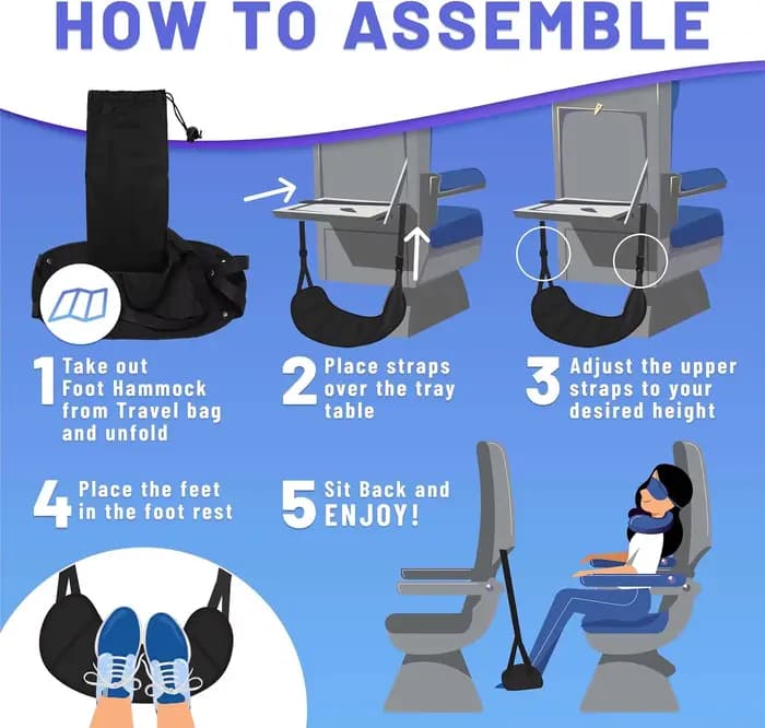 Hamac de voyage en mousse à mémoire de forme pour avion, support de jambe, repose-pieds de bureau, chaise suspendue pour le confort et la relaxation en vol