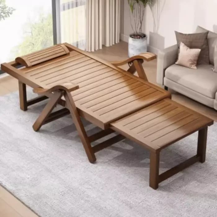 Chaise longue inclinable pliable en bambou