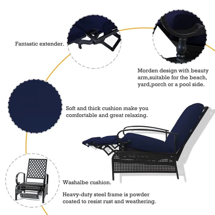 Chaise longue de terrasse réglable pour mobilier d'extérieur