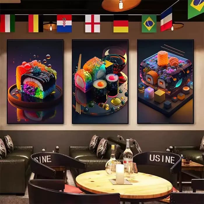 Affiche de sushi du stade du Japon pour la décoration intérieure, impressions pour la cuisine, illustration de nourriture japonaise mignonne, peinture sur toile, art mural esthétique