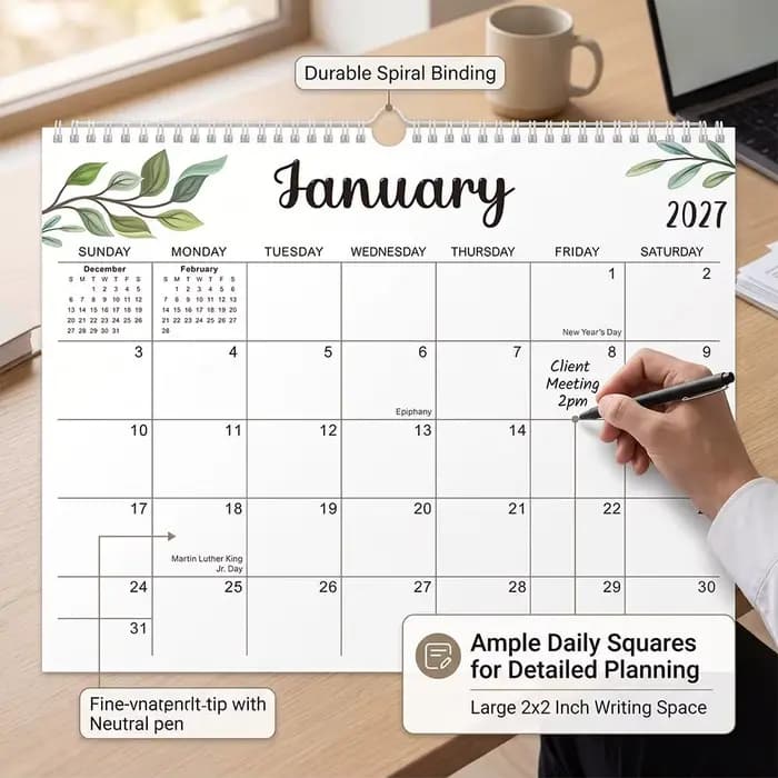 Calendrier mural 2027, planificateur mensuel de janvier 2026 à juin 2027, pour la planification quotidienne, calendrier suspendable et étanche