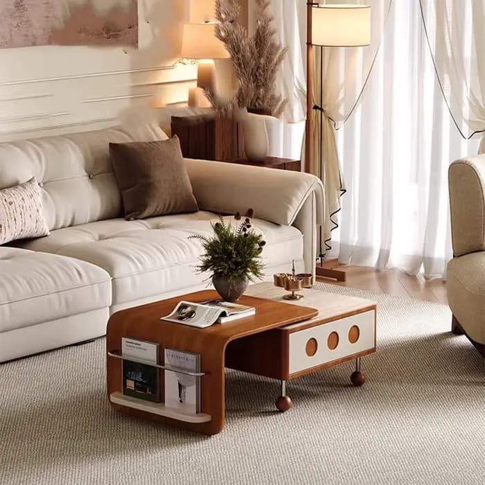 Tables basses rectangulaires extensibles avec rangement