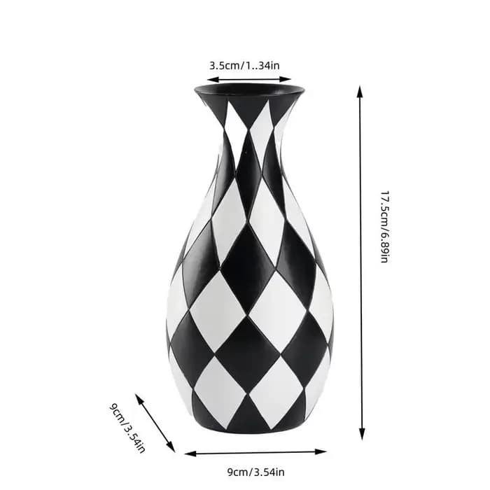 Vase à Fleurs à Carreaux Noir et Blanc, Décoration Esthétique pour Salon et Chambre à Coucher