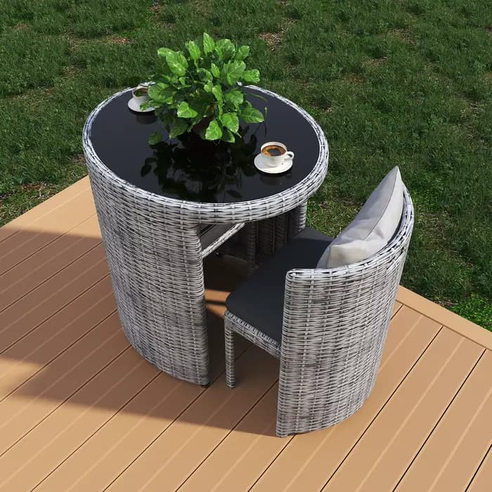 Fulin meubles de balcon de patio de haute qualité 3 pièces ensemble de table et chaises de café d'extérieur en rotin