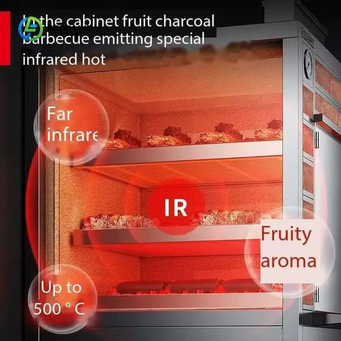 Barbecue au charbon de bois commercial personnalisé en bois de fruit, grande capacité, haute température, avec boîte de rôtissage au charbon