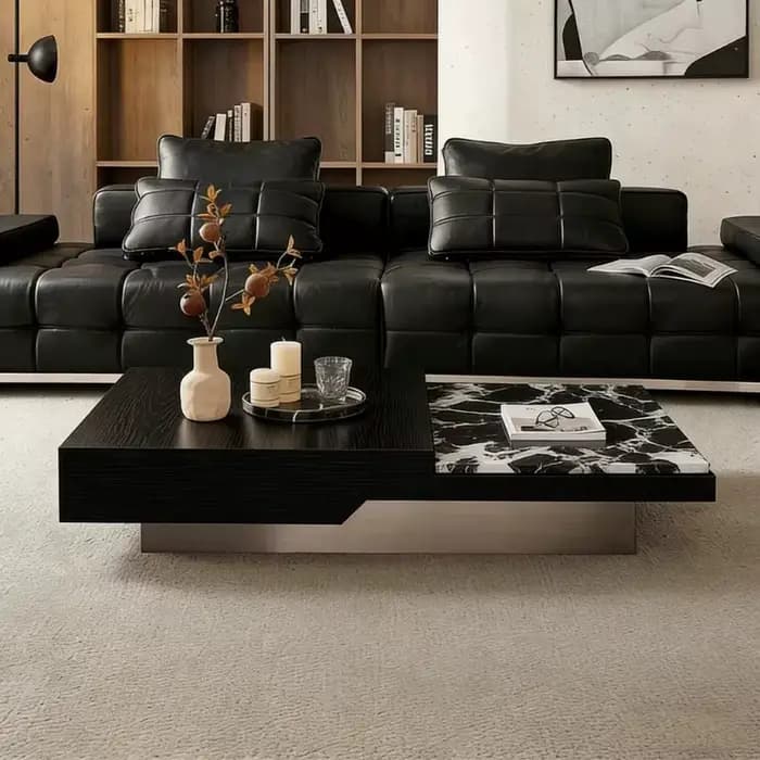 Table basse de salon nordique en marbre noir de luxe, table d'appoint moderne, mobilier original