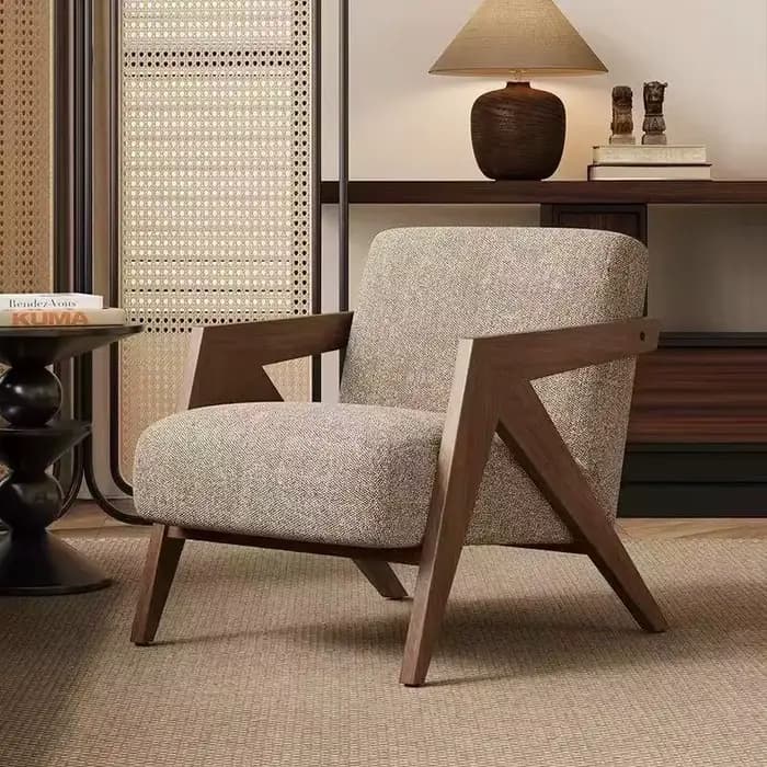 Fauteuil monoplace, chaise longue, structure en bois, en tissu, 552mm