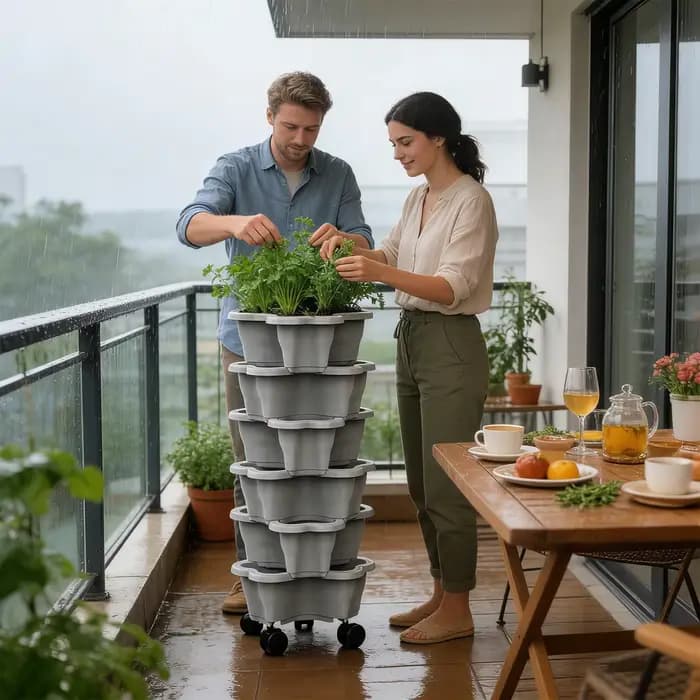 Jardinière verticale à 6 niveaux avec roulettes