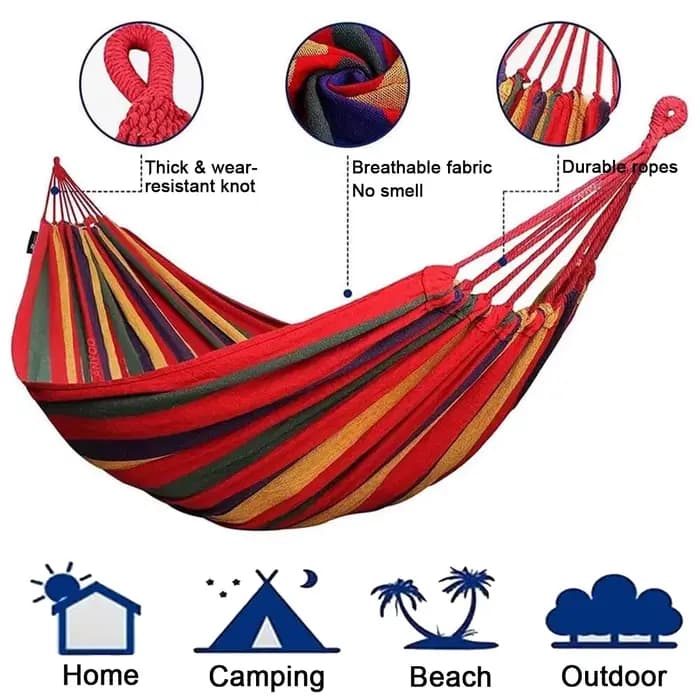 Hamac Double en Toile de Coton avec Sangles d'Arbre