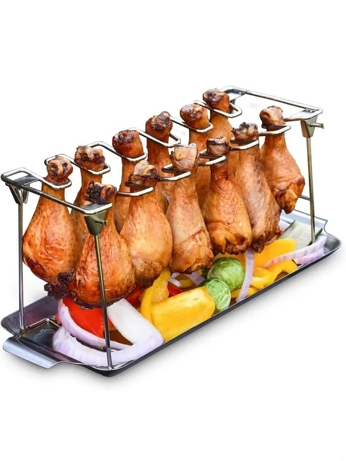Support de jambe de poulet pour gril avec plateau d'égouttage