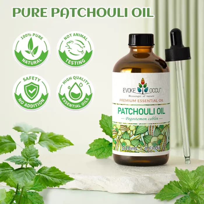 Huile essentielle de patchouli EVOKE OCCU, huile de patchouli pure pour diffuseur, massage, parfum, fabrication de bougies et de savons DIY - 118 ml/4 fl.oz