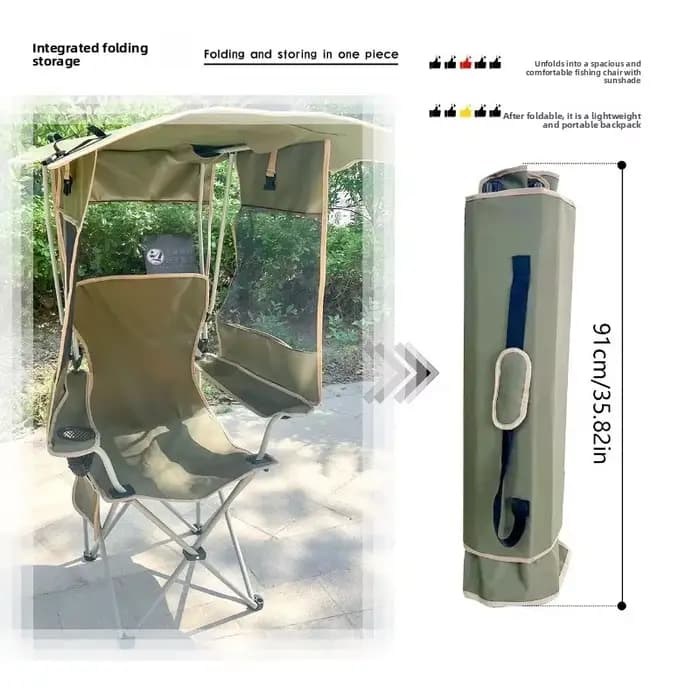 Chaise pliante d'extérieur avec pare-soleil, pour Camping, pêche, plage, Portable, Design Compact, confortable pour barbecue, pique-nique, détente