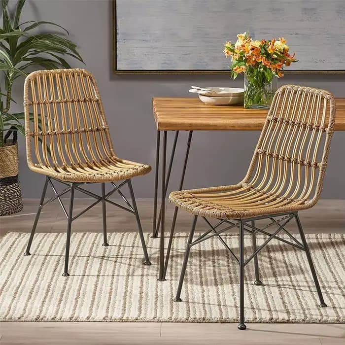 Balcon jardin salle à manger fauteuil tissé chaise en osier fer Pe rotin plastique vente en gros empilable mobilier d'extérieur moderne