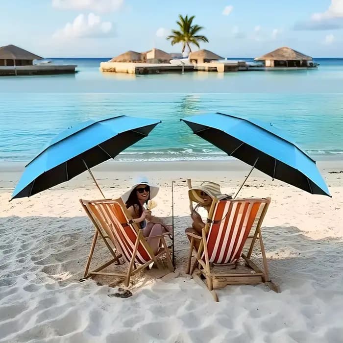 Parasol de plage anti-UV double couche – 360 ° Support rotatif universel en fer robuste pour chaise