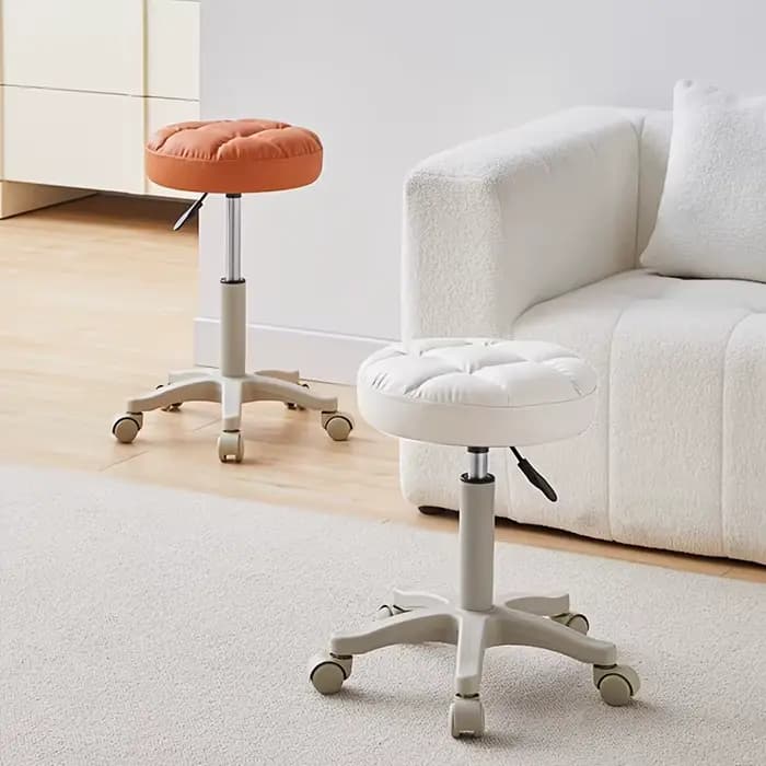 Petite chaise ronde tabouret roulant avec roulettes simili cuir hauteur réglable pivotant dessin travail Salon tabouret maison bureau chaise