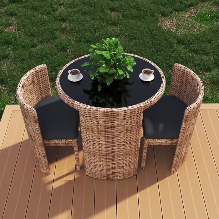 Fulin meubles de balcon de patio de haute qualité 3 pièces ensemble de table et chaises de café d'extérieur en rotin