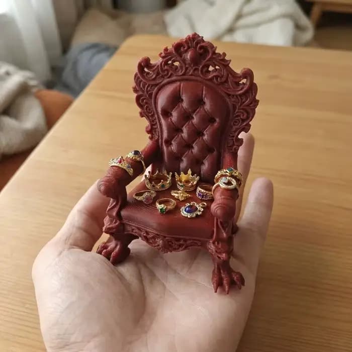 Mini trône gothique imprimé en 3D, style sombre, sculpté en relief, support de trône de luxe, dossier imitation coussin, pieds à griffes