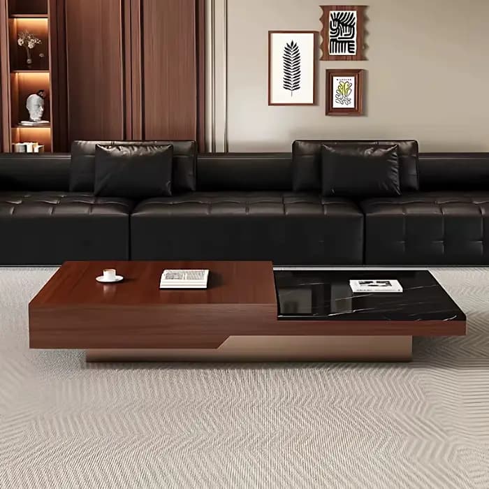 Table basse de salon nordique en marbre noir de luxe, table d'appoint moderne, mobilier original