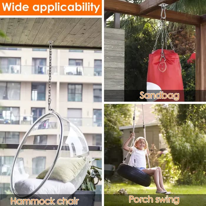 Crochet de suspension pour hamac M6 en acier inoxydable avec vis, crochet de plafond robuste, Kit de suspension antirouille pour intérieur et extérieur