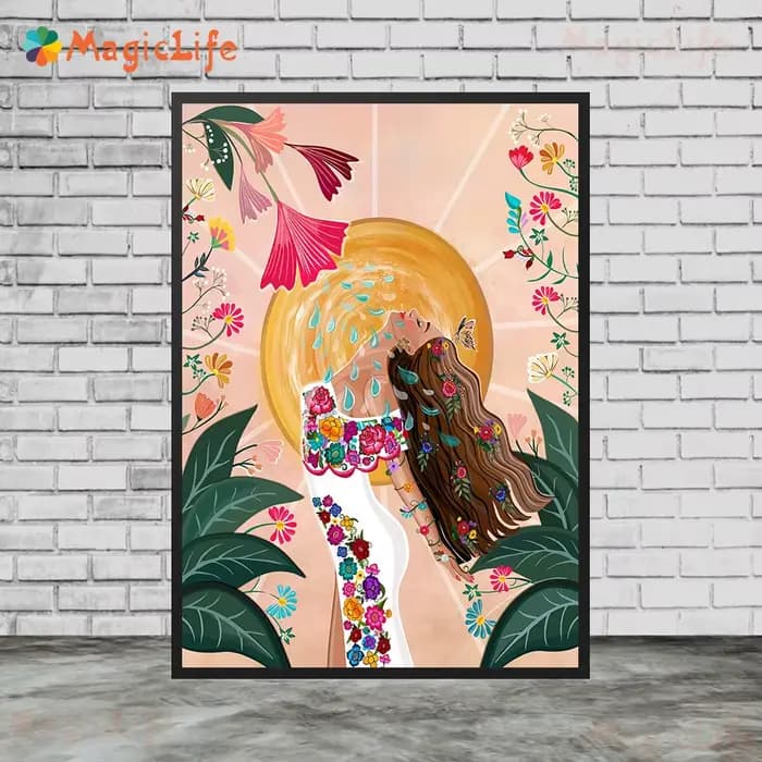Illustration fille femme plante florale fleurs affiche nordique images murales pour salon mur Art toile peinture sans cadre