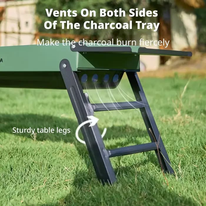 Barbecue pliant BISINNA, robuste et portable, avec étagères latérales, pour le camping en plein air, le barbecue, la terrasse, la salle à manger, cuisinière à charbon de bois