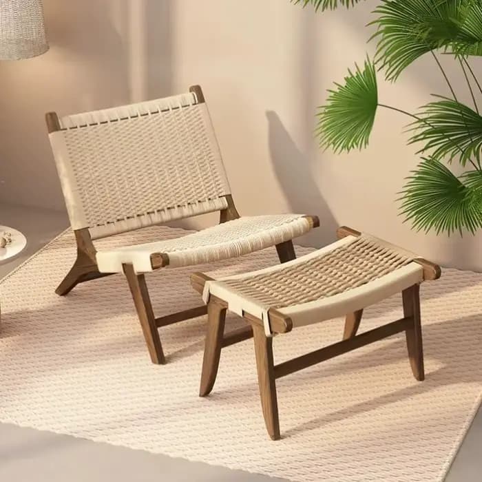 Chaise longue en bois massif tissé en corde